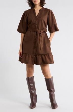 Sandra Darren Faux Suede Puff Sleeve Shirtdress in Root Brown at Nordstrom Rack, Size X-Large