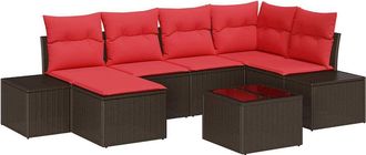 vidaXL Conjunto De Sof&aacute; De Jard&iacute;n 6 Uds. Marr&oacute;n Y Rojo Rat&aacute;n Sint&eacute;tico Vidaxl