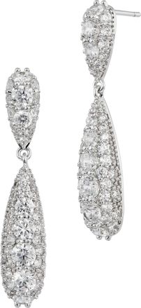 Savvy Cie Jewels PAVE BRIOLETTE SHAPE DOORKNOCKER WITH WHITE CZ DROP EARRINGS
