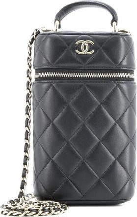 Chanel Classic Vanity Top Handle Phone Holder with Chain Quilted Lambskin crossbody bag - Zwart