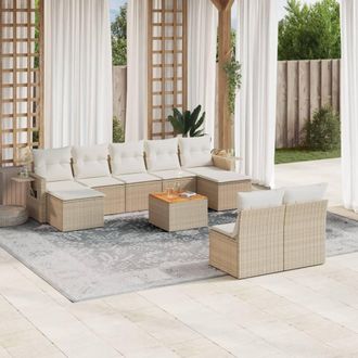 vidaXL Juego De Sof&aacute;s Jard&iacute;n Con Cojines Beige 10 Pzas Rat&aacute;n Sint&eacute;tico Vidaxl