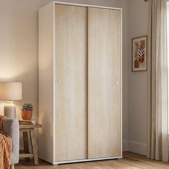 Dmora Armario Dalia, Armario Con 2 Puertas Correderas Y 4 Baldas, Muebles De Dormitorio Multiusos Modernos, 100% Made In Italy, Cm 90x45h195, Roble Y Blanco