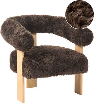 Beliani Armchair Dark Brown Faux Fur Upholstery Retro Design Light Brown Wooden Legs Living Room ILBRO