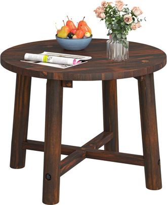 Costway Outdoor Side Table Patio End Table with Solid Wood Structure-Brown