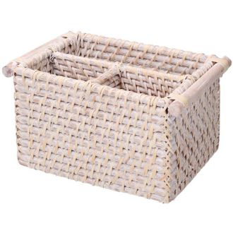 Vacchetti Vacchetti - Organizador Rattan Algarve Blanco Rectangular 3 Compartimentos Cm20/23x15h12,5