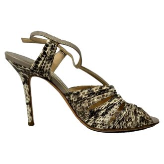 Jimmy Choo London Pre-owned Womens Python Embossed Strappy Sandals in Animal Print Leather - Size 37.5 EU/IT