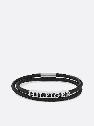 Tommy Hilfiger Zwarte armband van gevlochten leer