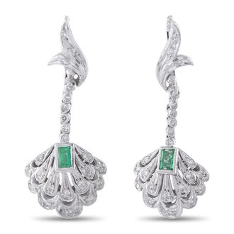 Luxury Bazaar Antique 18K White Gold Diamond and Emerald Earrings MF28-080726
