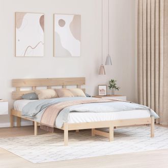 Berkfield Home Bed Frame with Headboard 140x200 cm Solid Wood Pine in Brown
