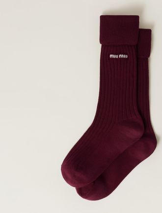 Miu Miu Ribbed Knit Socks, Woman, Amaranth Red/maize Yellow, Size III