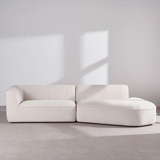 Maisons du monde Sof&aacute; asim&eacute;trico de 4/5 plazas en tejido de poli&eacute;ster y lino color beige