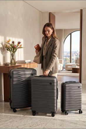 Infinity Leather Hardshell Grijze 8-wiel Bagagekoffer Tas Koffer - Vespera