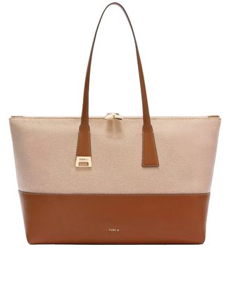 Furla Olivia L Tote Beige Cotton Leather Tote