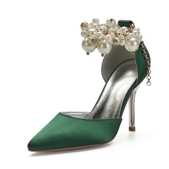 Miyoopark Womens High Heel Wedding Shoes Beaded Elegant Formal Party Pumps M528 Dark Green UK 8.5