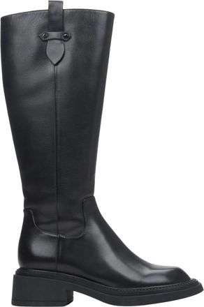 Estro & Luminara Zwarte leren laarzen met wijde schacht - Dames - Hoge Laarzen - Zwart - 36 EU - Leer - Schoenen