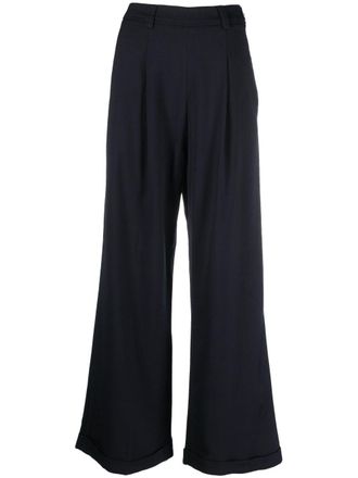 Forte_Forte wide-leg tailored-cut trousers - women - Viscose/Virgin Wool - III - Blue