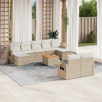 vidaXL Juego De Sof&aacute;s Jard&iacute;n Con Cojines Beige 10 Pzas Rat&aacute;n Sint&eacute;tico Vidaxl