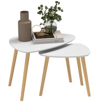 HOMCOM Side Table Set Of 2 - Modern End Coffee Bedside Tables Grey Natural | TJ Hughes