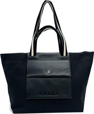 Bally Black Canvas Leather Shoulder Bag Tote Bag (Pre-Owned)