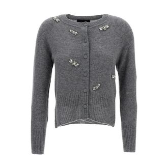 Simone Rocha Cashmere Knitwear, female, Gray, Size: XS Embellished Cashmere Cardigan