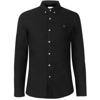 Farah Vintage Oxford-overhemd met lange mouwen en knoopsluiting voor heren (ZWART/GEEL)