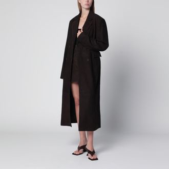 Rotate Cappotto doppiopetto in pelle scamosciata marrone scuro