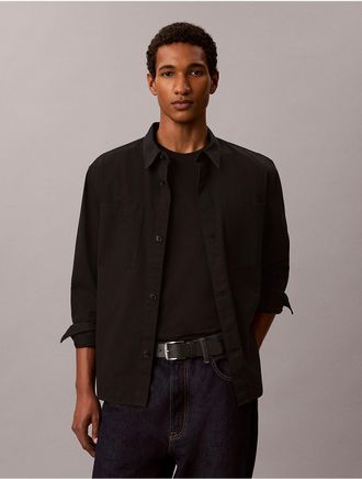 Calvin Klein Mens Garment Washed Twill Easy Overshirt - Black - XL