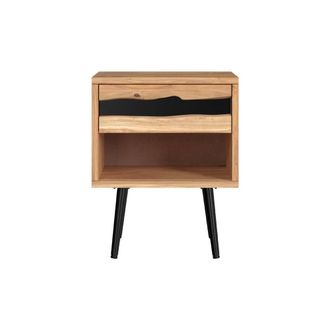Rendez-Vous D&eacute;co Mesilla de noche de madera de acacia y metal, 1 caj&oacute;n y 1 hueco