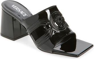 Versace Medusa 95 Square Toe Sandal in Black Versace Gold at Nordstrom, Size 7.5Us