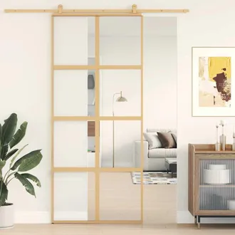 vidaXL Puerta Corredera Dorada De Vidrio Esg Transparente Y Aluminio Vidaxl