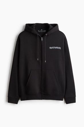 H&M Loose Fit Printed Zip-through Hoodie in Black/iron Maiden at Nordstrom, Size Xx-Large