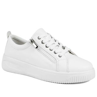 Jones Bootmaker Womens Anara Zip & Lace Leather Trainers - White - Size UK 6