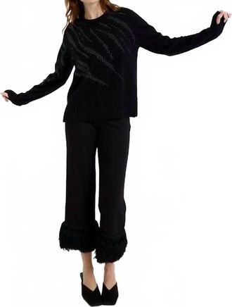 Brodie Hot Fix Zebra Cashmere Crew Neck Jumper Sweater In Black