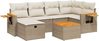 vidaXL Vidaxl - Set Sof&aacute;s De Jard&iacute;n 7 Piezas Y Cojines Rat&aacute;n Sint&eacute;tico Beige
