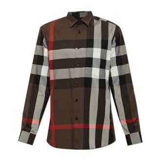 Burberry Katoenen overhemd met ruitpatroon - Heren - Overhemden - Bruin - Maat: L Katoen