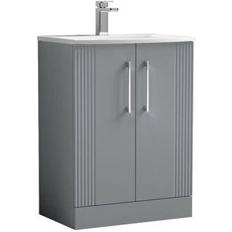 Nuie Nuie - Deco Floor Standing 2-Door Vanity Unit with Basin-4 600mm Wide - Satin Grey