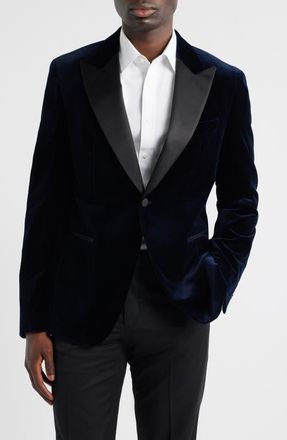 BOSS Hutson Cotton Velvet Dinner Jacket in Dark Blue at Nordstrom, Size 38 Regular