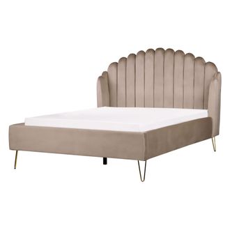 Beliani Cama Con Somier De Terciopelo Gris Pardo 140 X 200 Cm Cabecero Ambillou