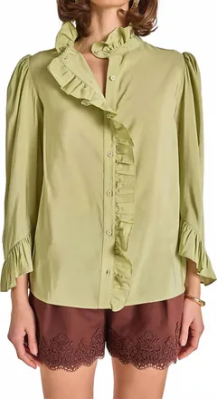 English Factory Long Sleeve Ruffle Blouse In Sage