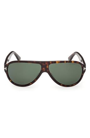 Tom Ford 61mm Pilot Sunglasses in Havana /T/Logo /Green Lens at Nordstrom