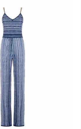 Balmain Blue Knit Jumpsuit With Chain Strap Detail Size XS