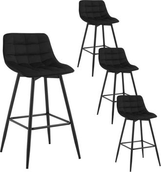 Woltu 4pcs Bar Stool Velvet Seat w/Backrest & Footrest Metal Leg Kitchen Breakfast, Black
