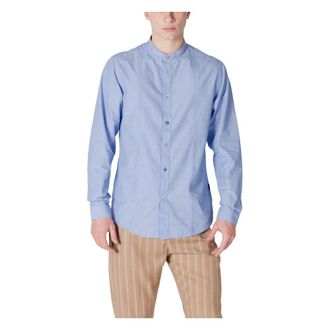 Gianni Lupo Overhemd met Mandarijnkraag en Lange Mouwen - Heren - Casual Overhemden - Blauw - S - Katoen - Overhemden
