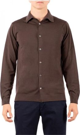 FILIPPO DE LAURENTIIS Camicia - Heren - Casual Overhemden - Bruin - XL - Wol - Overhemden
