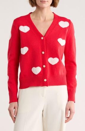 Nanette Lepore Heart V-Neck Cardigan in Red/White at Nordstrom Rack, Size X-Large
