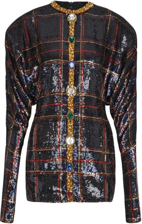 Balmain Abito a quadri con paillettes - Nero