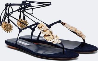 Aquazzura Night Stars embellished suede thong sandals