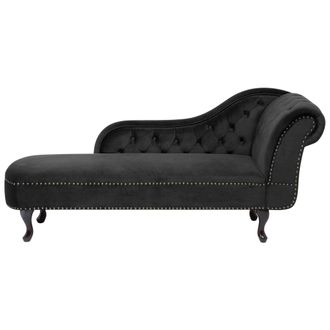 Beliani Chaise Longue Tapizado En Terciopelo Negro Con Botones Versi&oacute;n Derecha Nimes