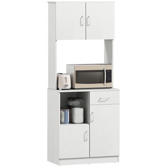 HOMCOM Alacena De Cocina Armario De Cocina Aparador De Comedor Con 1 Caj&oacute;n Estante Ajustable Y Estante Abierto Estilo Moderno Antivuelco 71x41x178 Cm Blanco