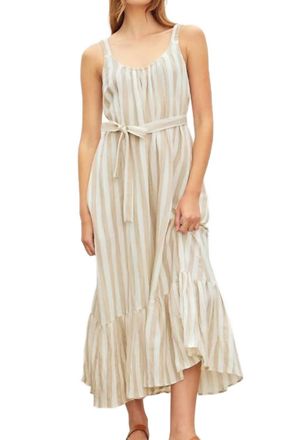 Velvet Meradith Striped Linen Maxi Dress In Khaki